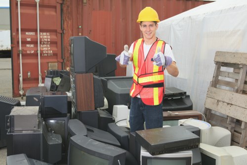 Refrigerator being prepared for recycling during house clearance